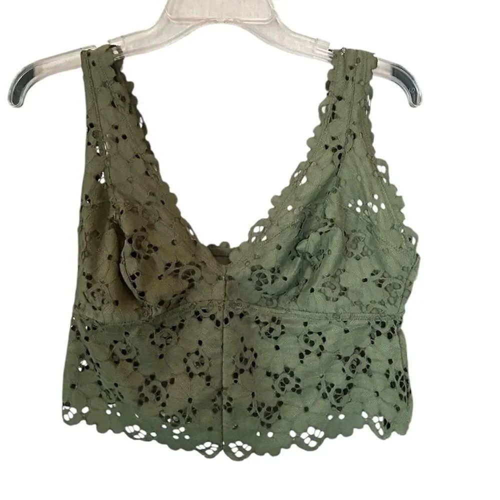 AERIE Olive Lace Forest Fairycore Bralette Crop Top Sz Lg